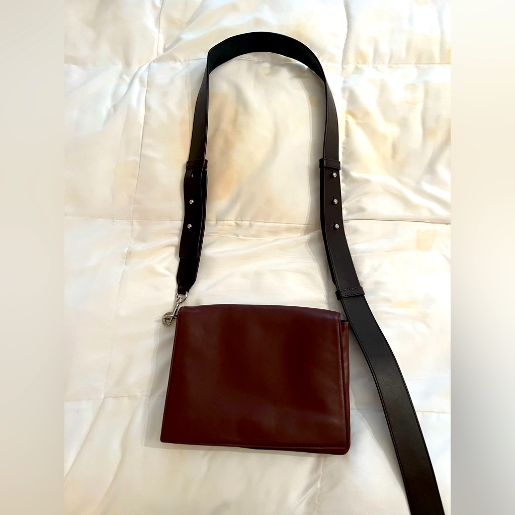 Brown All Saints Multiple Compartment Crossbody With Black Adjustable Strap.